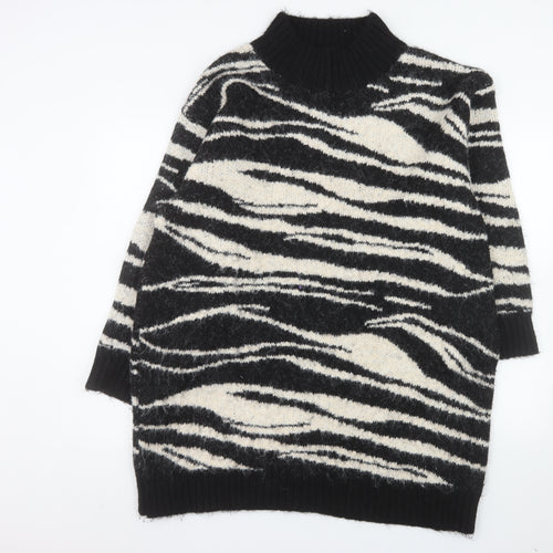 River Island Women’s Black Zebra Knit Roll Neck Pullover Jumper Size L