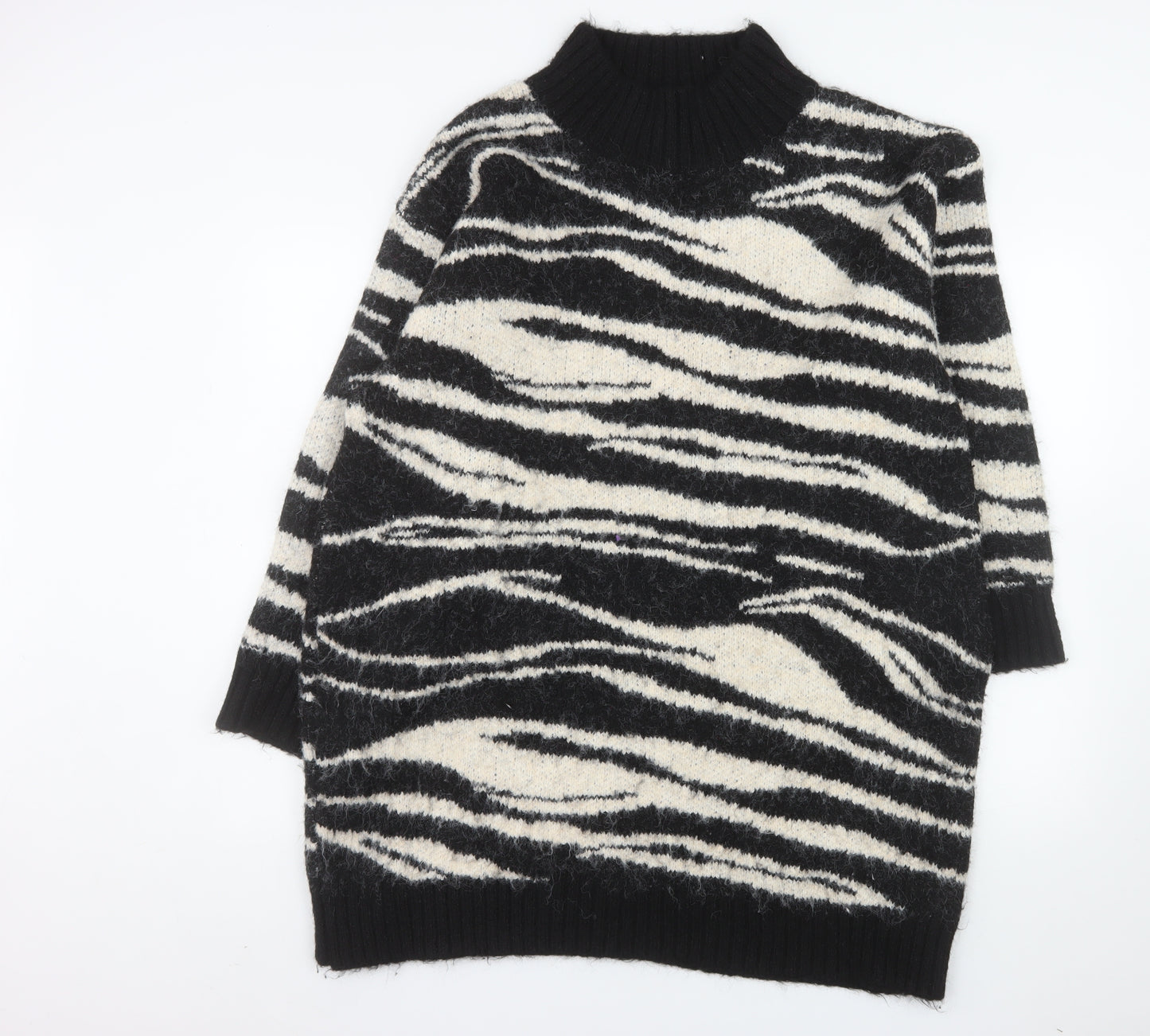 River Island Women’s Black Zebra Knit Roll Neck Pullover Jumper Size L