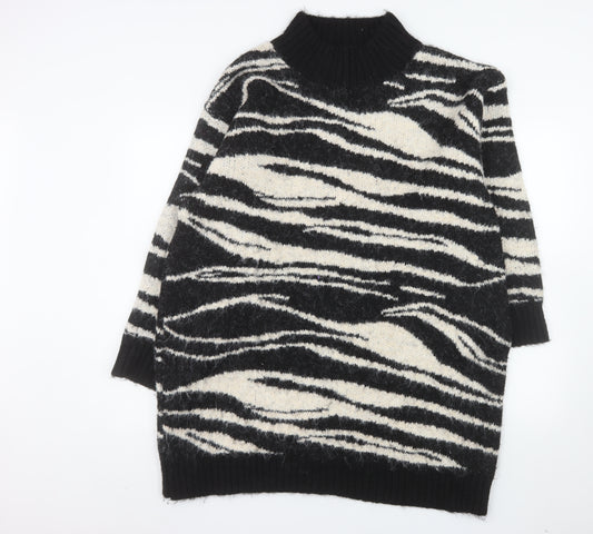 River Island Women’s Black Zebra Knit Roll Neck Pullover Jumper Size L