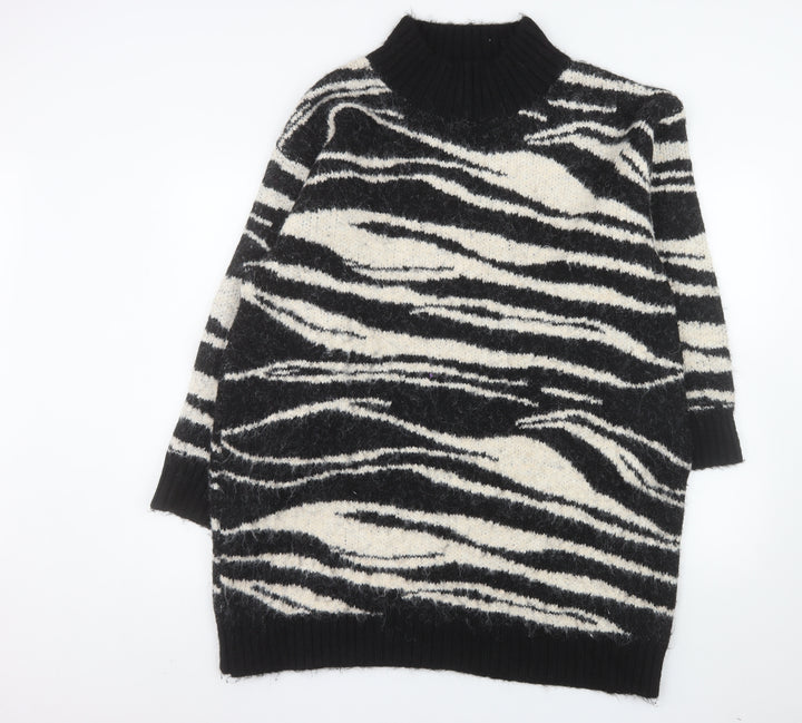 River Island Women’s Black Zebra Knit Roll Neck Pullover Jumper Size L