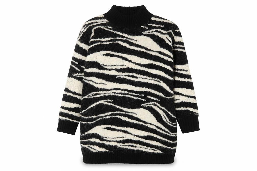 Front view of River Island Women’s Black Zebra Knit Roll Neck jumper, size L