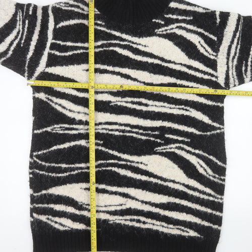 River Island Women’s Black Zebra Knit Roll Neck Pullover Jumper Size L