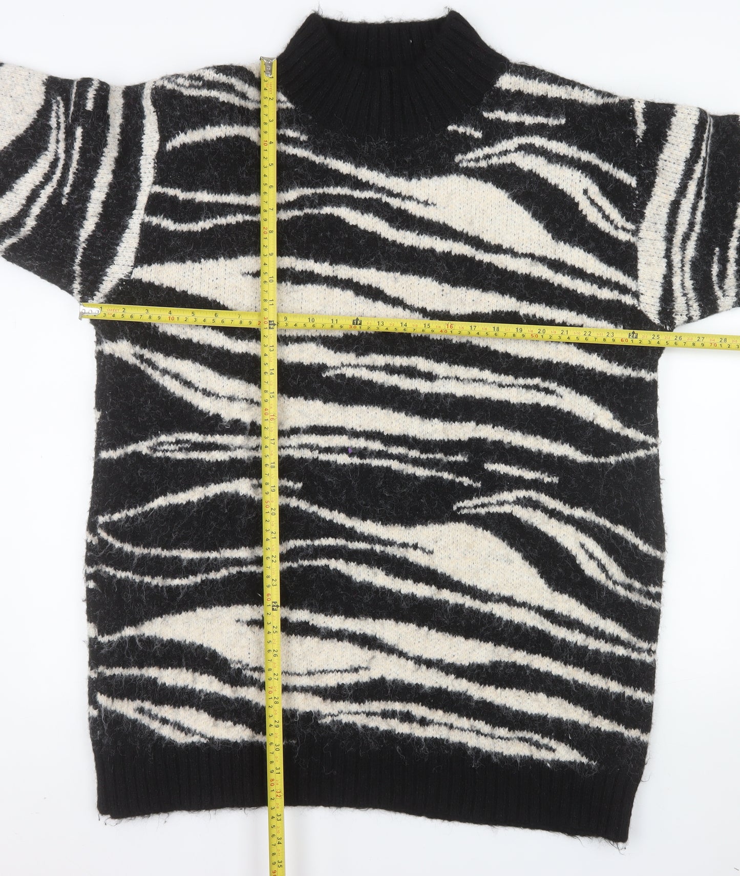 River Island Women’s Black Zebra Knit Roll Neck Pullover Jumper Size L
