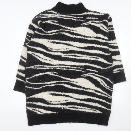 River Island Women’s Black Zebra Knit Roll Neck Pullover Jumper Size L