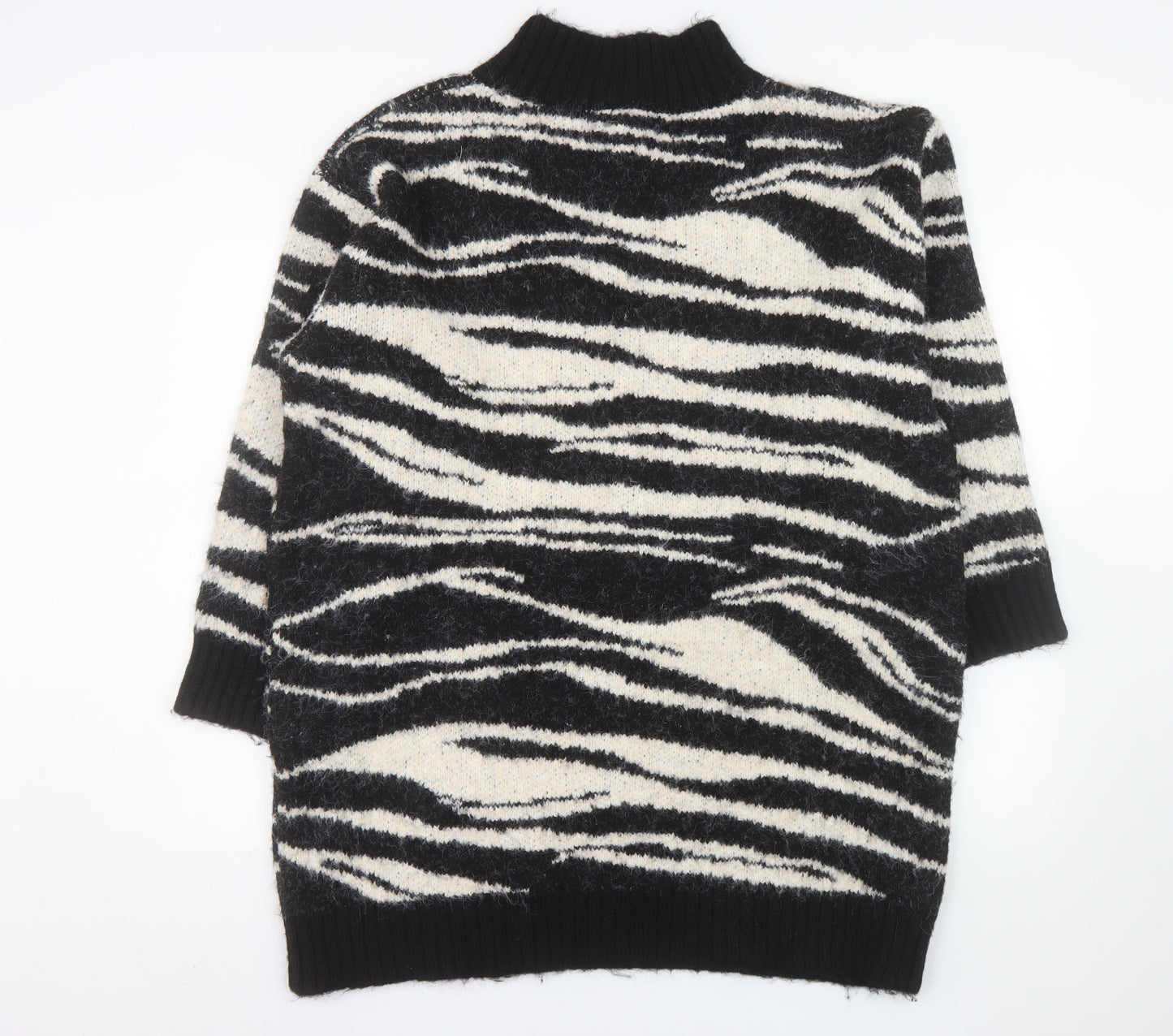 River Island Women’s Black Zebra Knit Roll Neck Pullover Jumper Size L