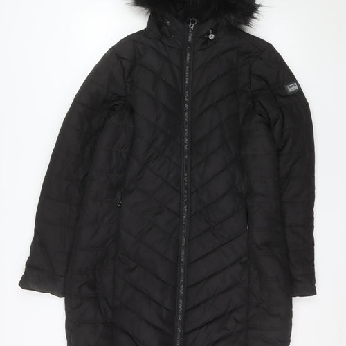 Regatta Women's Black Long Puffer Coat Hooded Faux Fur Size 16