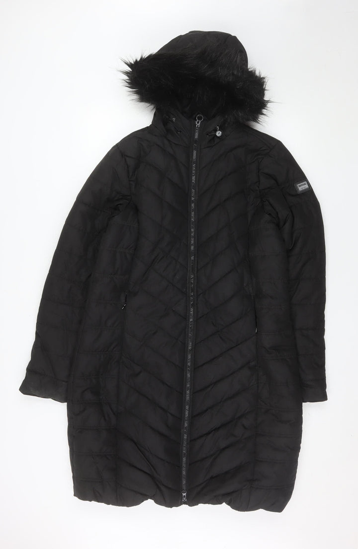 Regatta Women's Black Long Puffer Coat Hooded Faux Fur Size 16