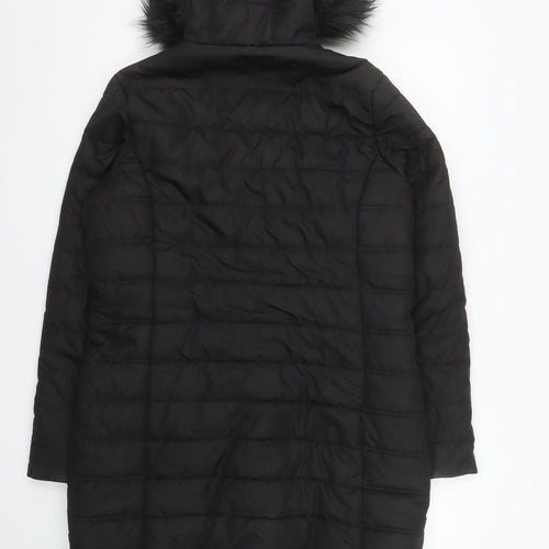 Regatta Women's Black Long Puffer Coat Hooded Faux Fur Size 16
