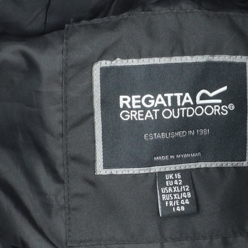 Regatta Women's Black Long Puffer Coat Hooded Faux Fur Size 16