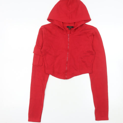 Rising Women Red Cropped Hooded Full Zip Jacket S