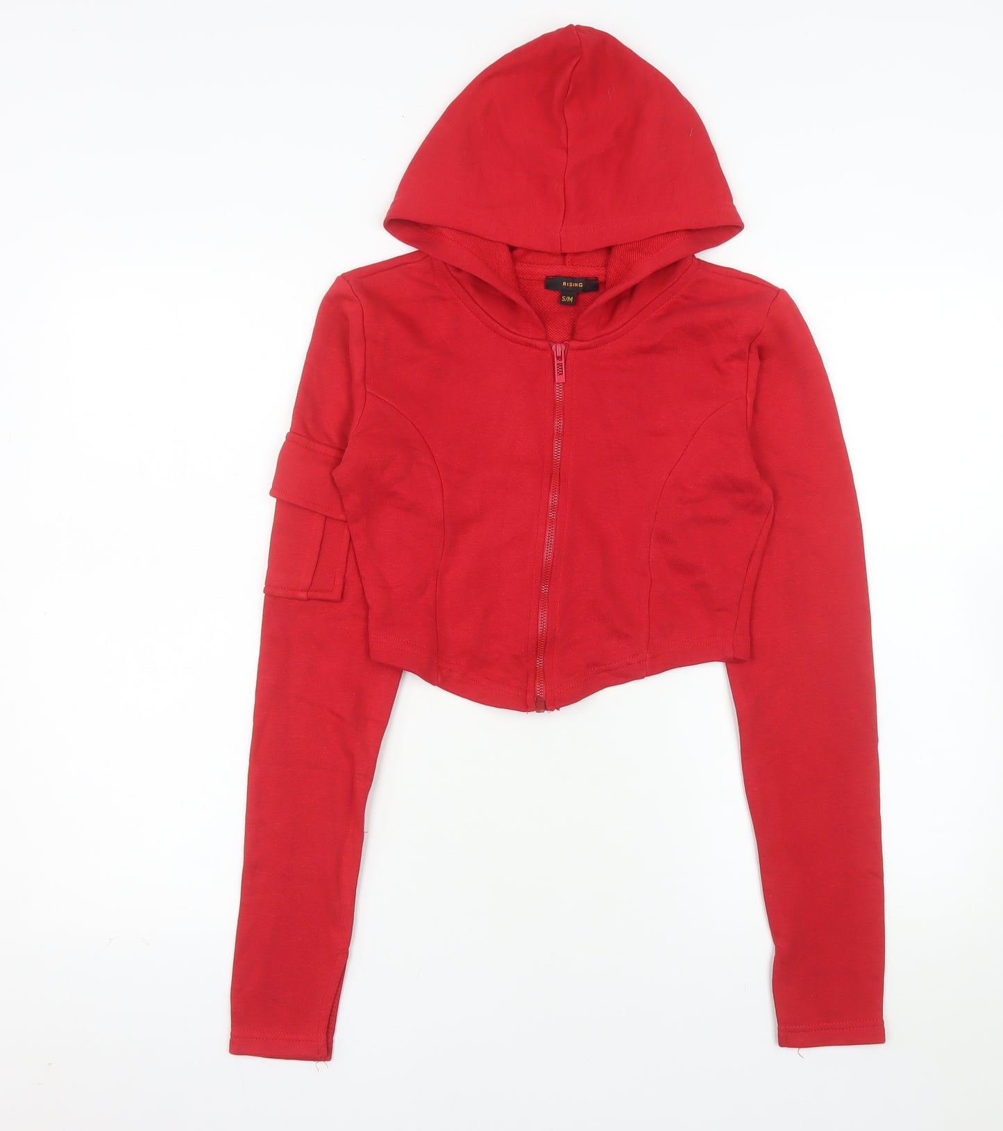 Rising Women Red Cropped Hooded Full Zip Jacket S