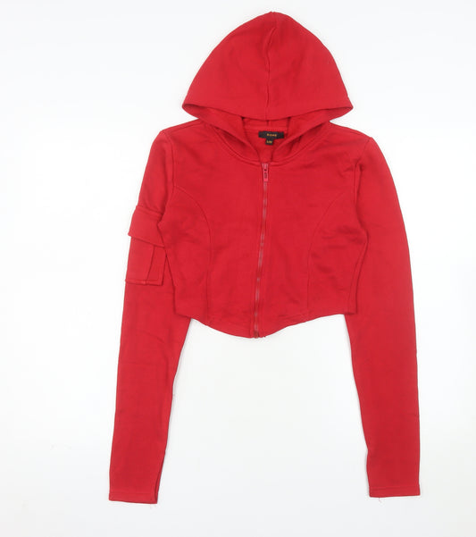 Rising Women Red Cropped Hooded Full Zip Jacket S