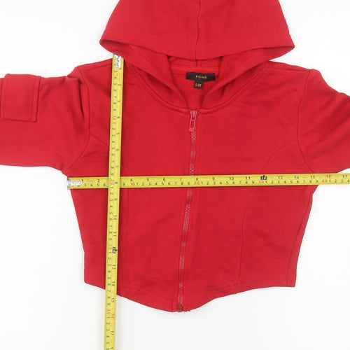 Rising Women Red Cropped Hooded Full Zip Jacket S