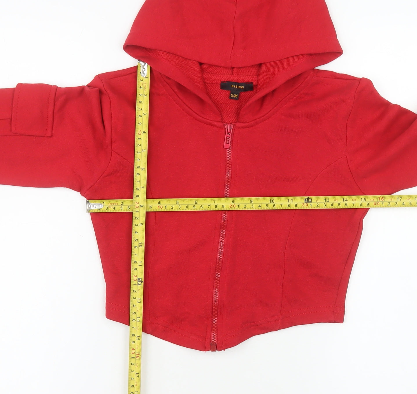 Rising Women Red Cropped Hooded Full Zip Jacket S