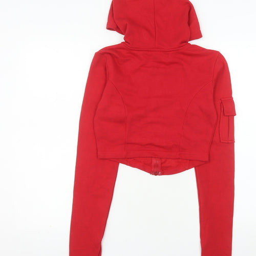 Rising Women Red Cropped Hooded Full Zip Jacket S