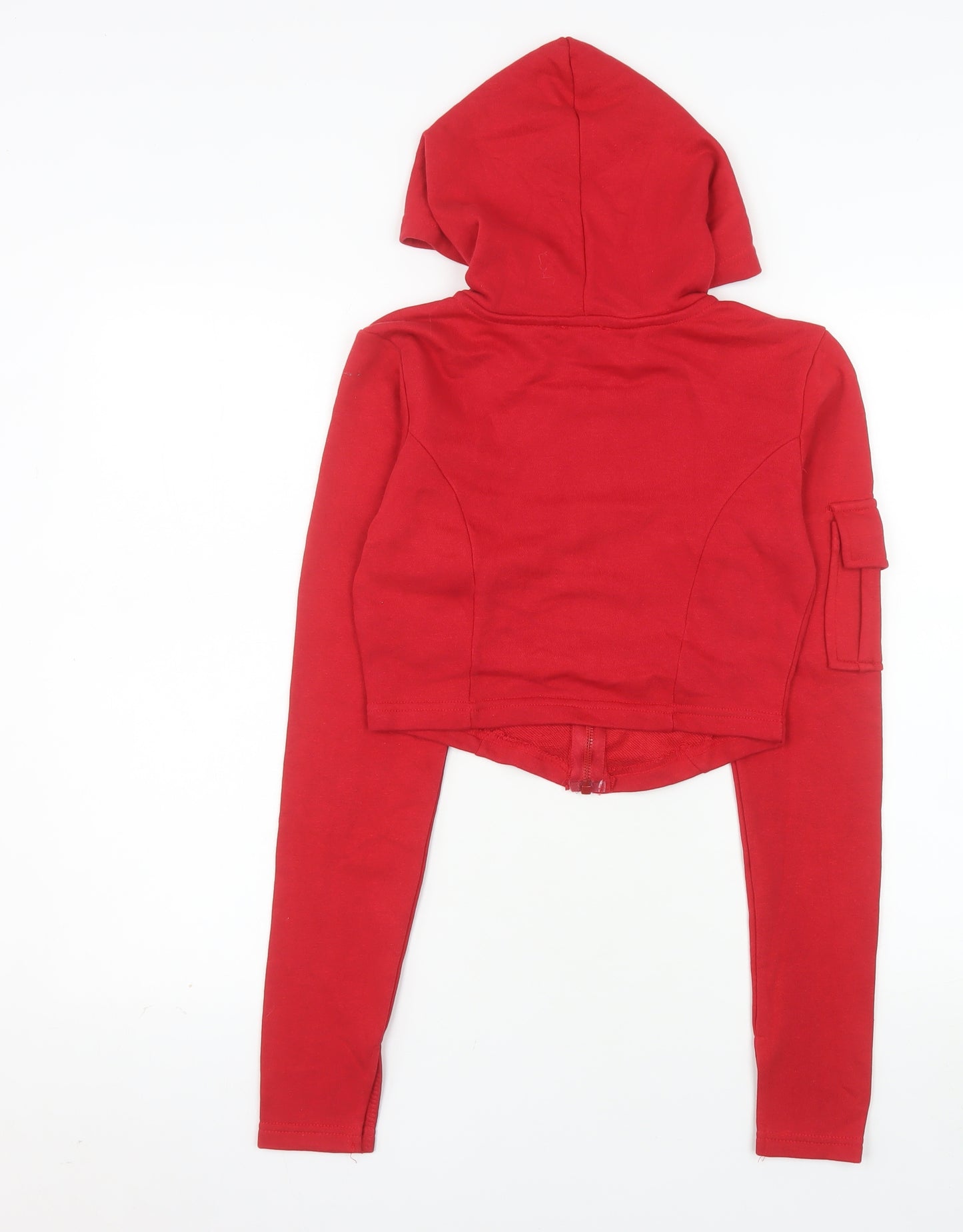 Rising Women Red Cropped Hooded Full Zip Jacket S
