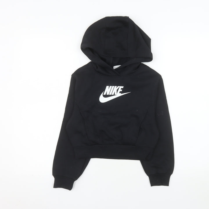 Nike Girls Black Pullover Hoodie Size 7-8 Years Fleece Logo Sweatshirt