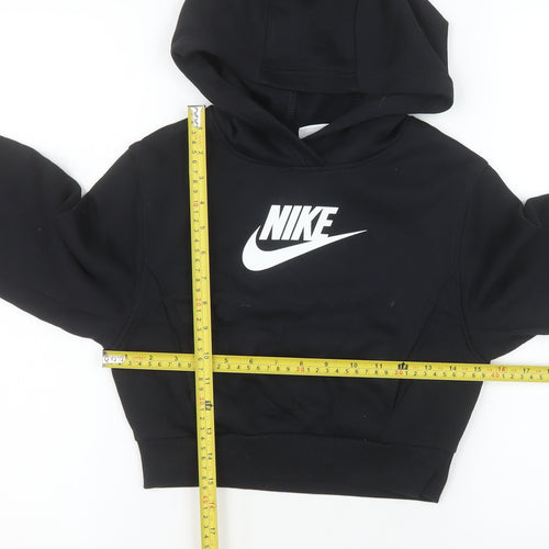 Nike Girls Black Pullover Hoodie Size 7-8 Years Fleece Logo Sweatshirt