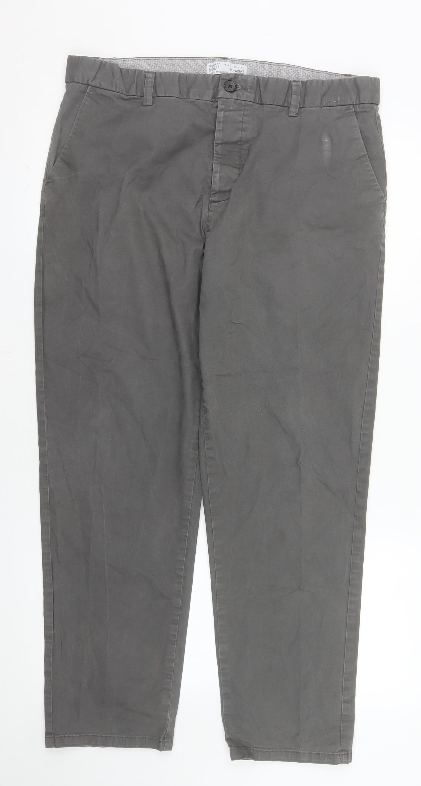 Denim Co Men's Grey Chino Straight Fit Trousers W36 L30