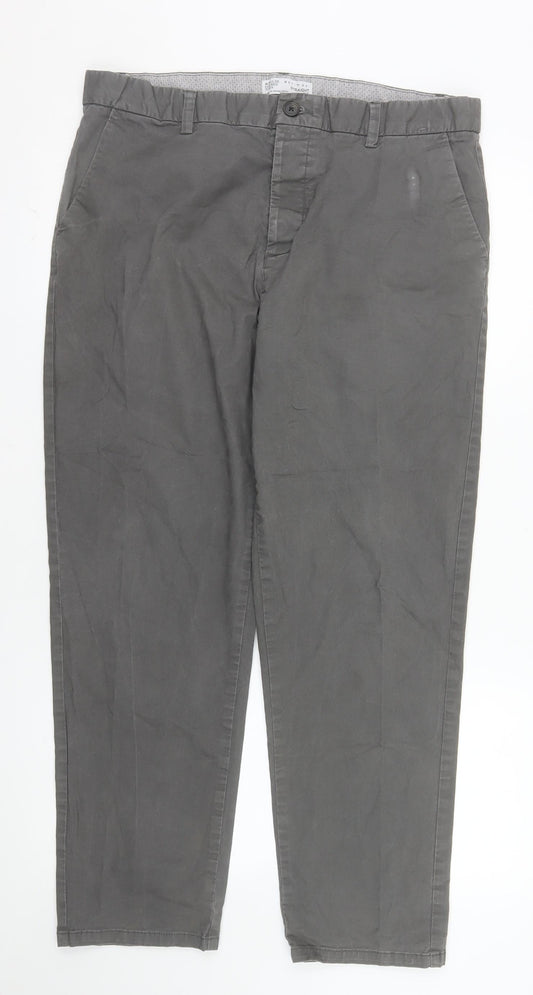 Denim Co Men's Grey Chino Straight Fit Trousers W36 L30