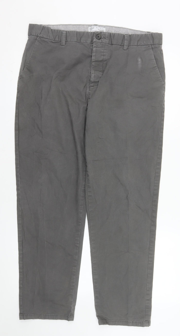 Denim Co Men's Grey Chino Straight Fit Trousers W36 L30