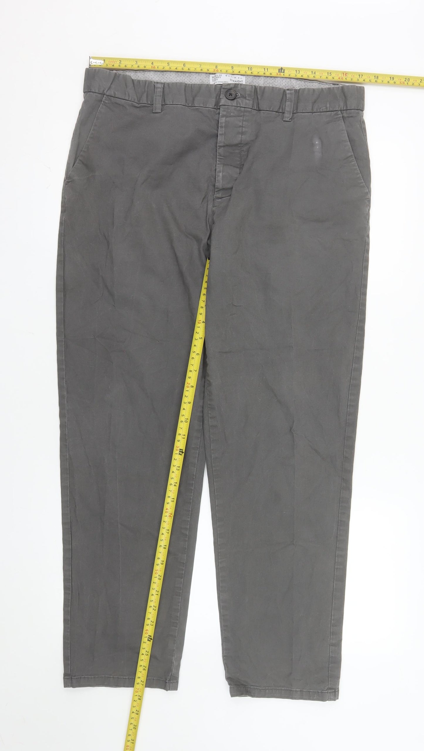 Denim Co Men's Grey Chino Straight Fit Trousers W36 L30