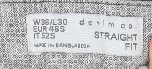 Denim Co Men's Grey Chino Straight Fit Trousers W36 L30