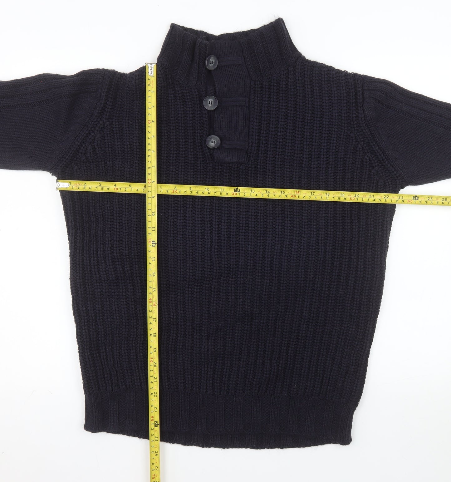 Albert J. Malloy Men’s Blue Chunky Knit Henley Jumper L