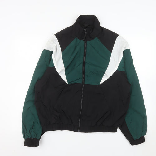 Bershka Men's Black Green White Bomber Jacket XS Retro 90s Style