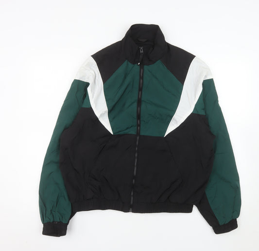 Bershka Men's Black Green White Bomber Jacket XS Retro 90s Style
