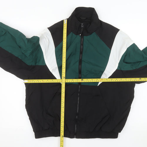 Bershka Men's Black Green White Bomber Jacket XS Retro 90s Style