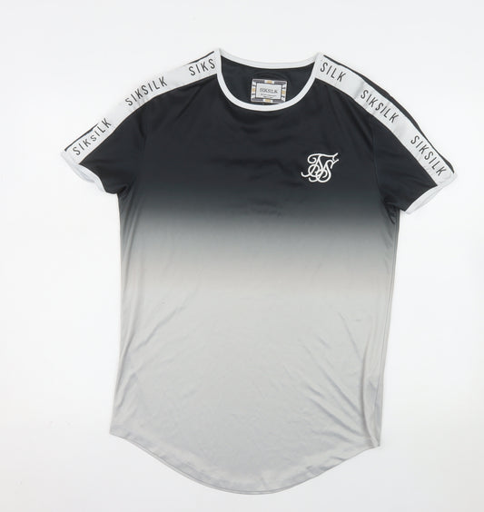 SikSilk Men's Grey Ombre Logo Slim Fit T-Shirt Size M