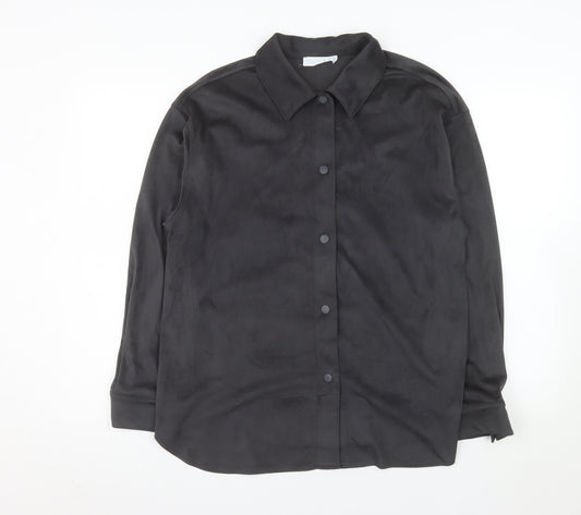 Primark Women’s Black Suede Feel Button-Up Shirt Size S 10-12