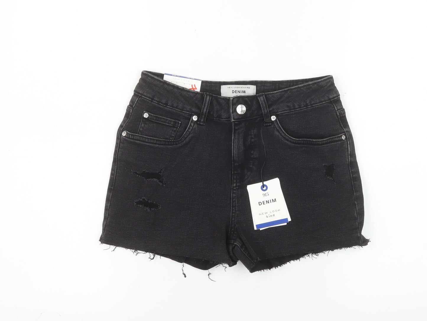 New Look Kind Girls Black Denim Cut-Off Shorts Age 12 Distressed Style