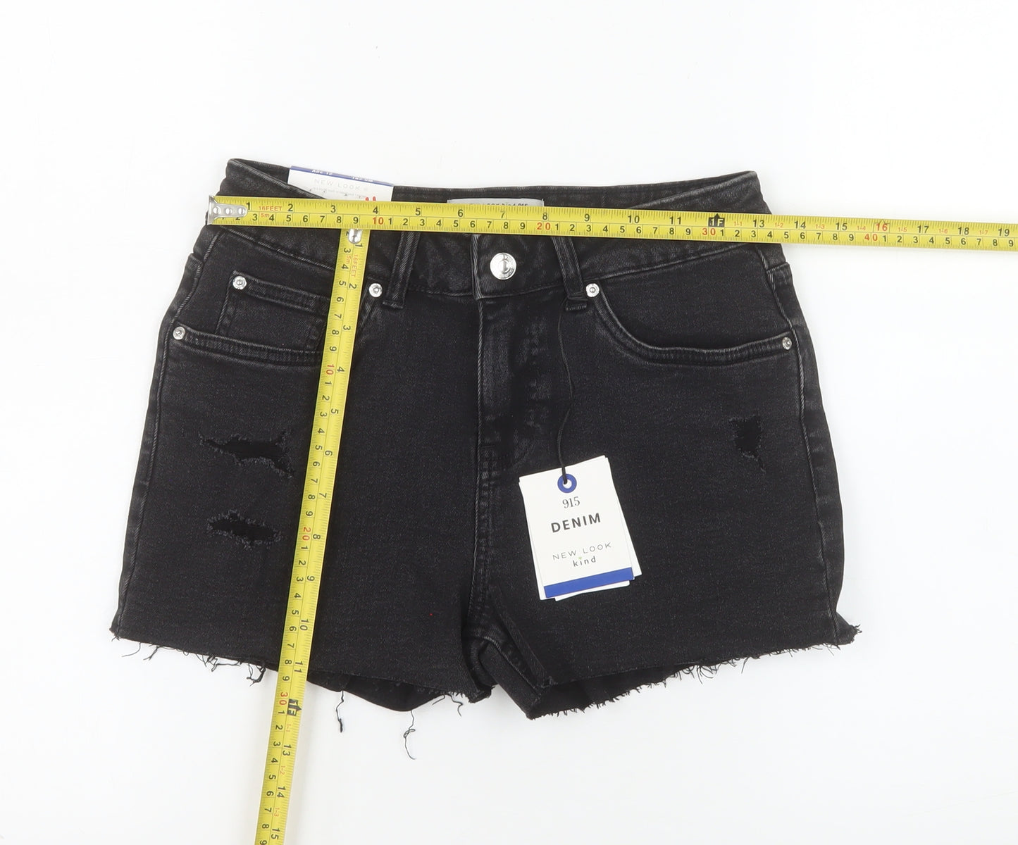 New Look Kind Girls Black Denim Cut-Off Shorts Age 12 Distressed Style