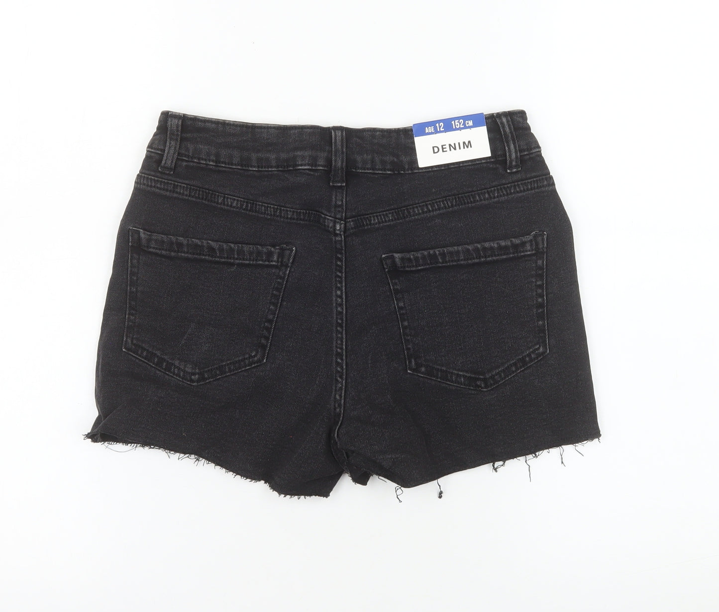 New Look Kind Girls Black Denim Cut-Off Shorts Age 12 Distressed Style