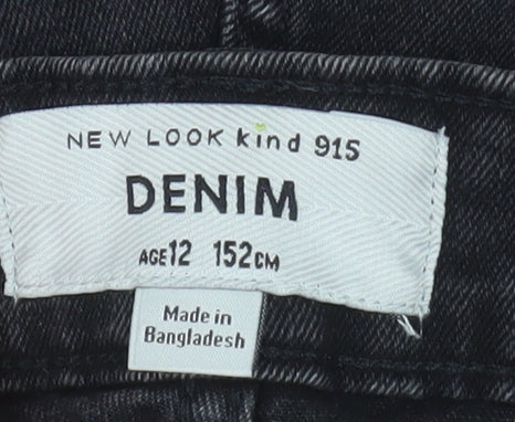 New Look Kind Girls Black Denim Cut-Off Shorts Age 12 Distressed Style