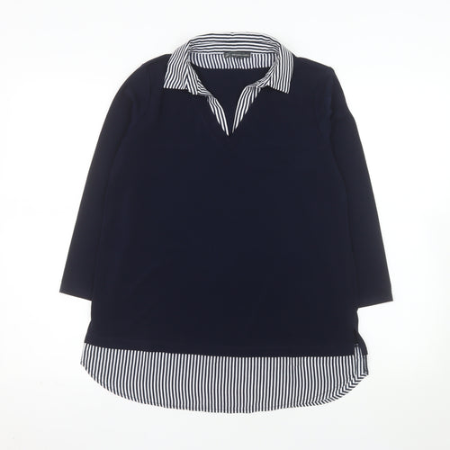 Adrianna Papell Women Blue Striped Collar Tunic Blouse Size S