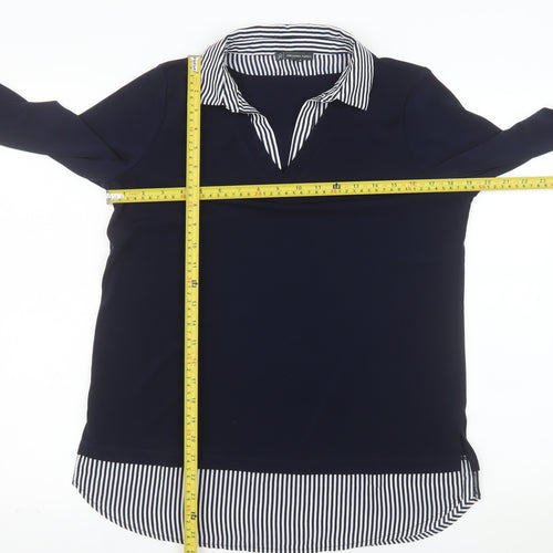 Adrianna Papell Women Blue Striped Collar Tunic Blouse Size S