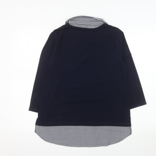 Adrianna Papell Women Blue Striped Collar Tunic Blouse Size S