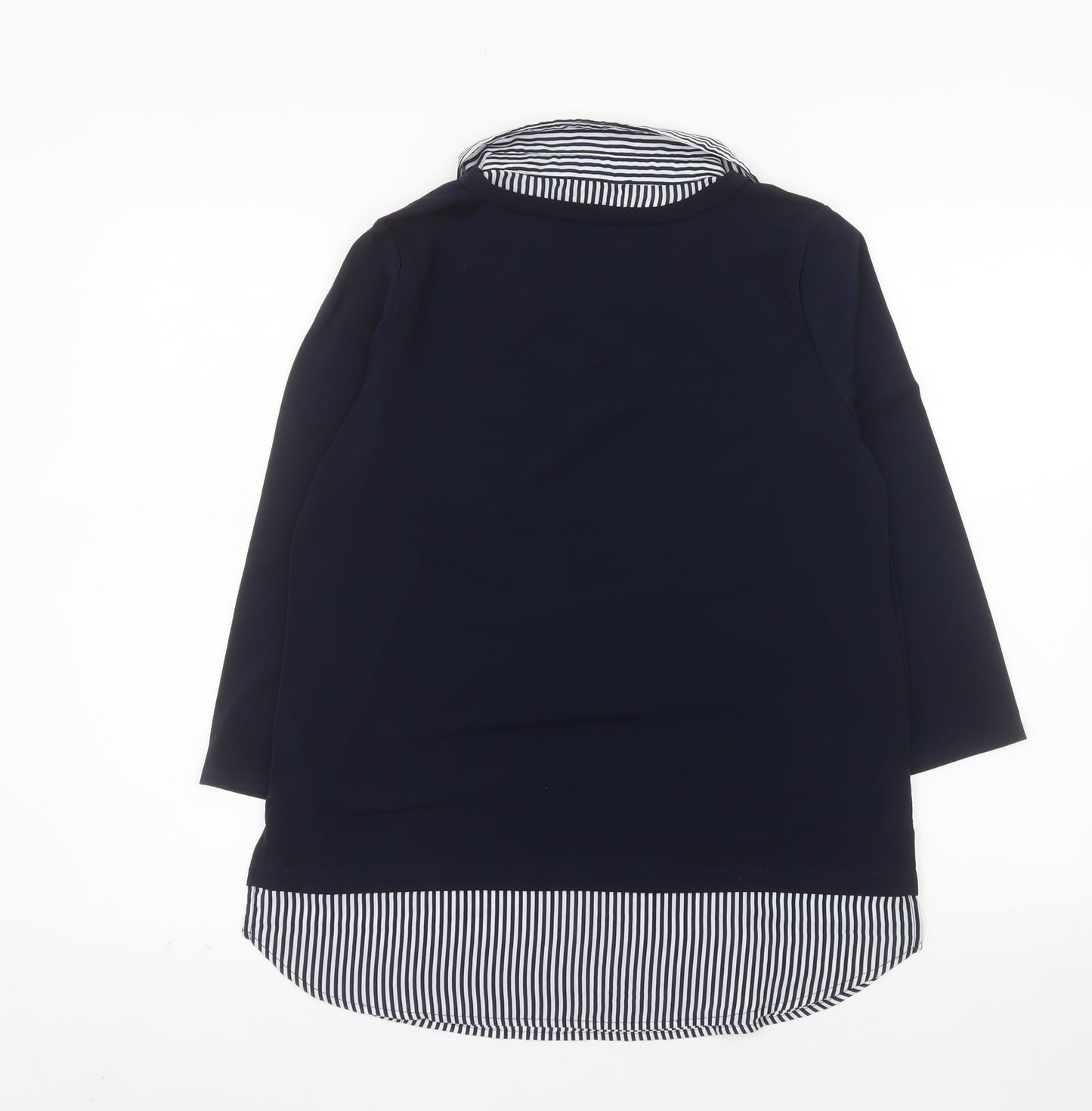 Adrianna Papell Women Blue Striped Collar Tunic Blouse Size S