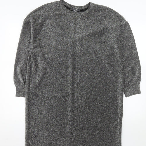 Primark Women’s Silver Glitter Shift Dress Size 14 Long Sleeve Party