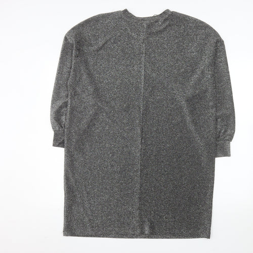 Primark Women’s Silver Glitter Shift Dress Size 14 Long Sleeve Party