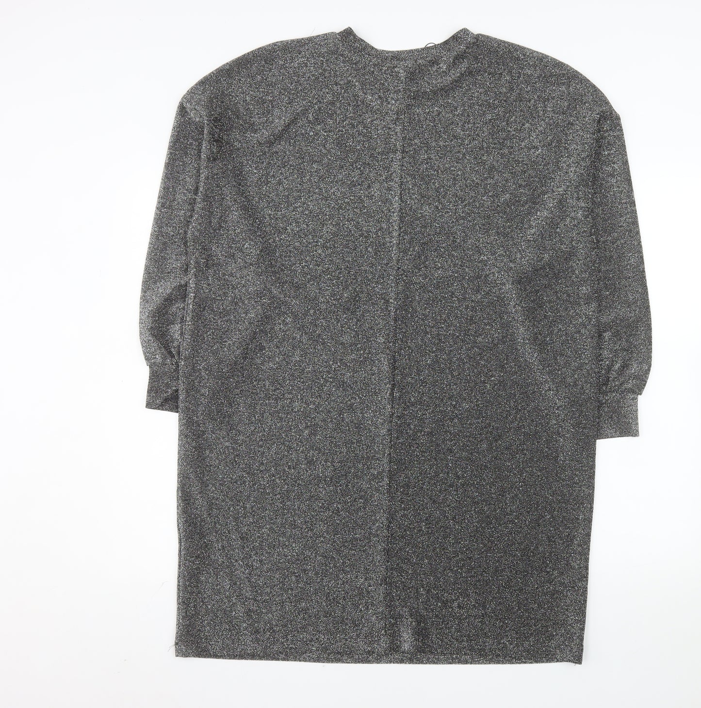 Primark Women’s Silver Glitter Shift Dress Size 14 Long Sleeve Party