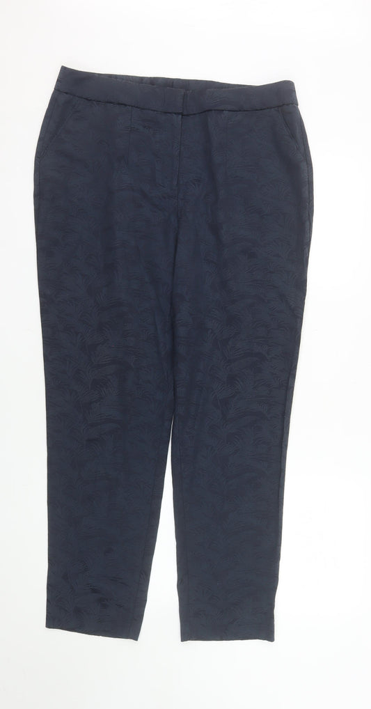 Bonmarché Women's Blue Jacquard Straight Leg Trousers Size 14