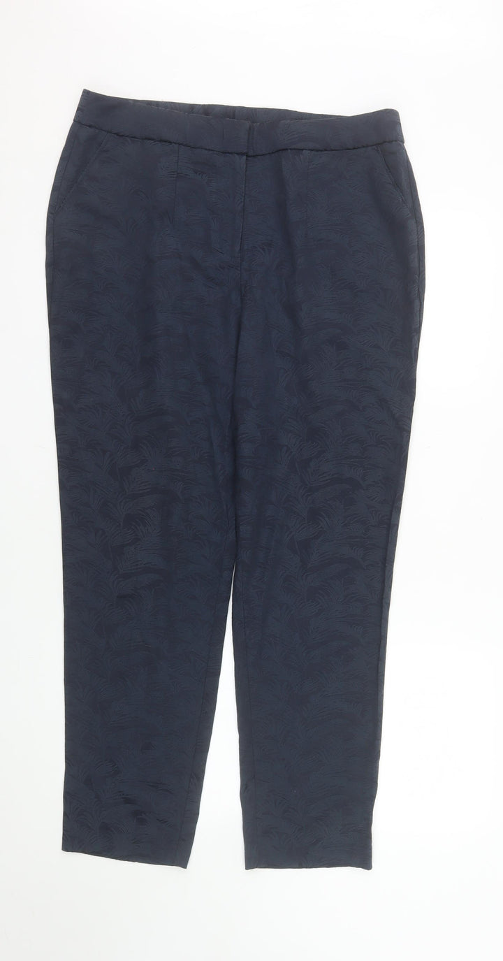 Bonmarché Women's Blue Jacquard Straight Leg Trousers Size 14