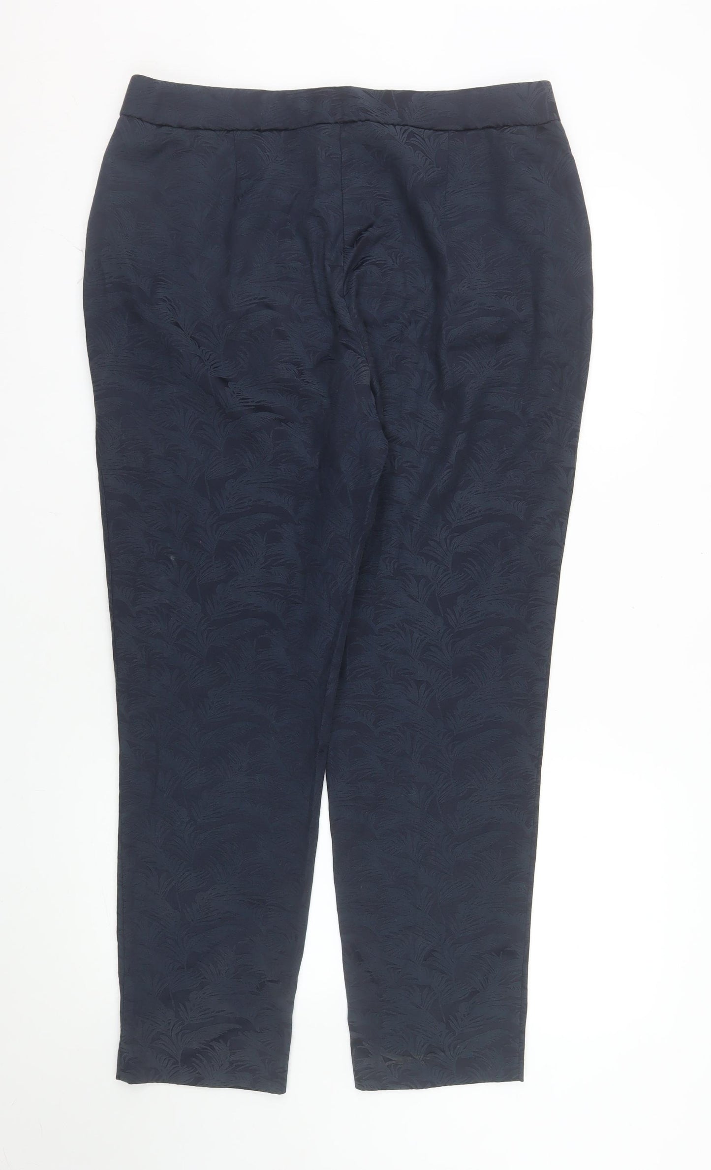 Bonmarché Women's Blue Jacquard Straight Leg Trousers Size 14