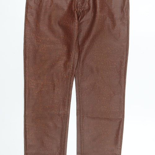 Wampum Womens Brown Faux Leather High Rise Straight Trousers Size 12