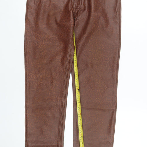 Wampum Womens Brown Faux Leather High Rise Straight Trousers Size 12