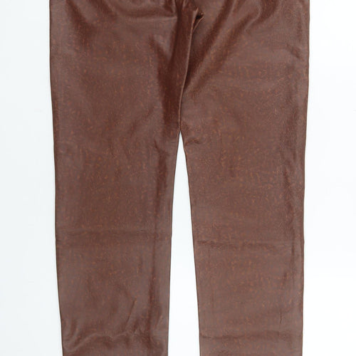Wampum Womens Brown Faux Leather High Rise Straight Trousers Size 12